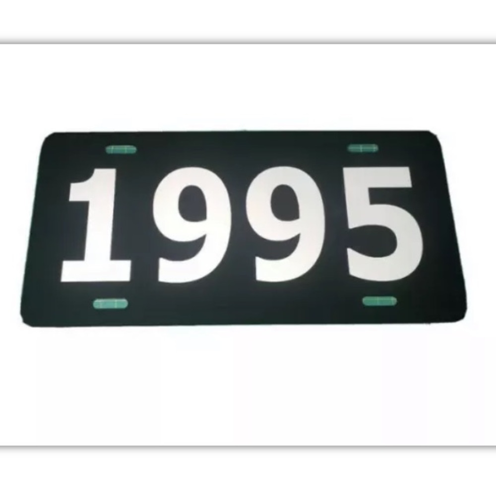 11995 WHITE DECAL Black Aluminum License Plate, Vinyl Decal Sticker.